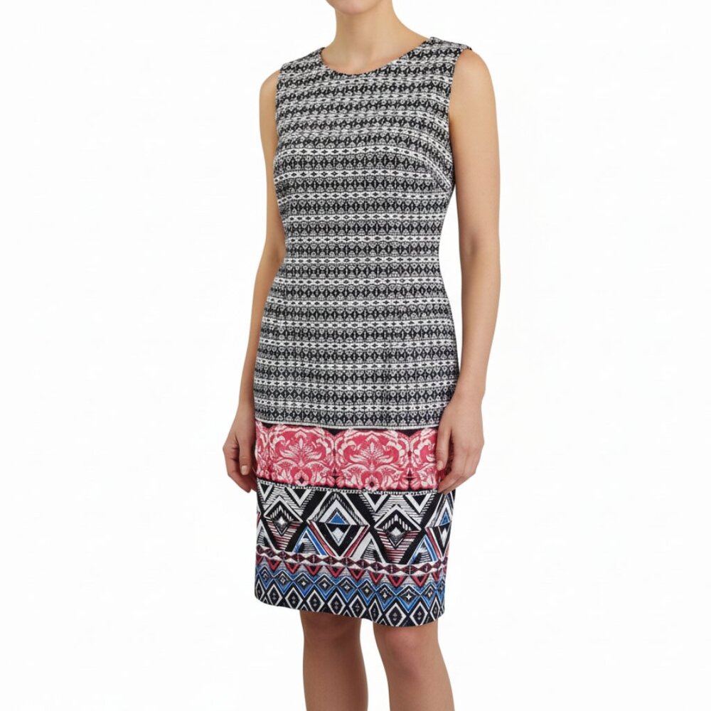Mario Serrani Dress Sleeveless Geometric Stretch Black White Womens Size12